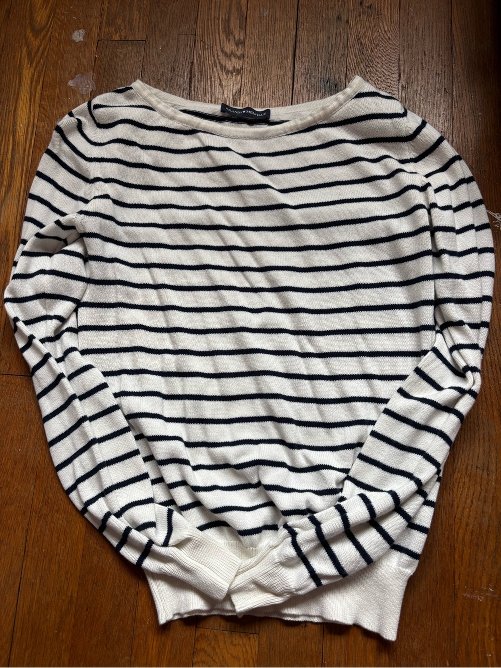 Brandy Melville White & Black Striped Boatneck Sweater